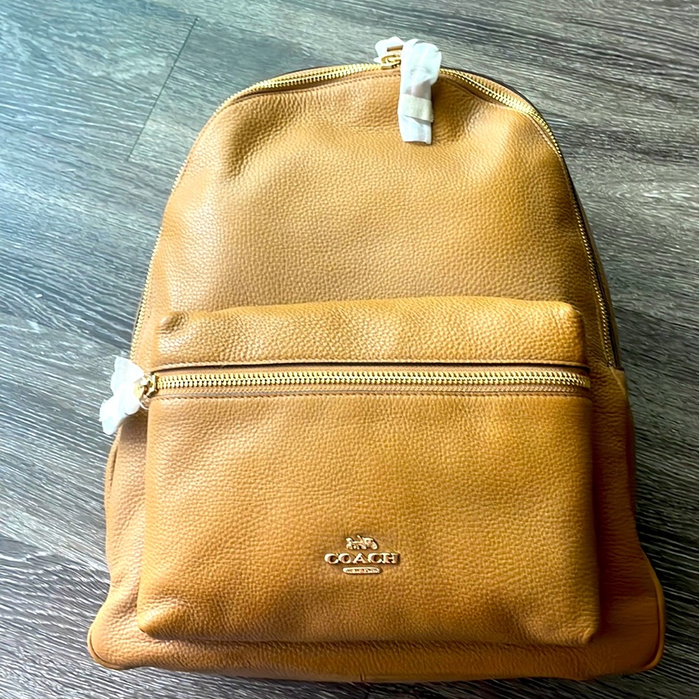 Coach Charlie light saddle tan leather backpack